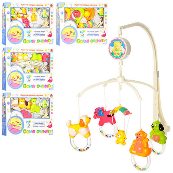 Карусель M 1177 U/R (36шт) на ліжечко заводн., муз,підвіски-бряз.5шт,5 видів,в кор-ці, 32-25-5см (шт.)