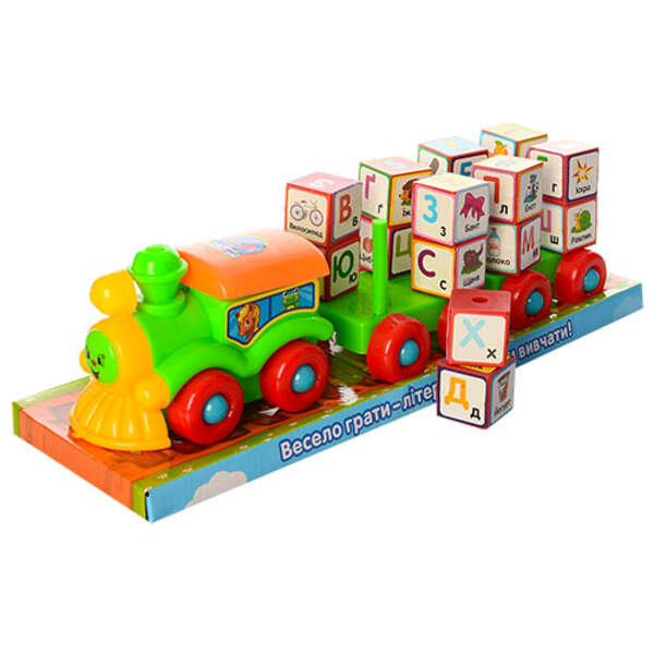 Паровоз 2366UA (48шт) 36см, з причепом, літери-кубики(укр), на мотузці, у слюді, 38-12-11см (шт.)