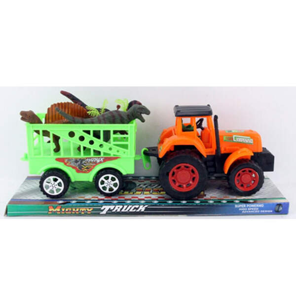 Трактор 906-280 (48шт) инер-й, 33см, с прицепом, динозавры 3шт, 11см, в слюде,35-10,5-13,5см (шт.)