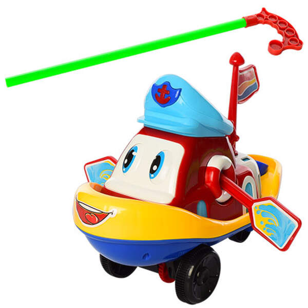 Каталка 364 (72шт) катер 22см, на палиці, рухає вічками, веслами, звук, в кульку, 23-15-9см (шт.)