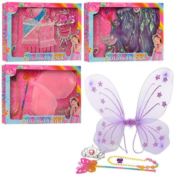 Набір аксесуарів 1721-4-5-6 (48шт) кольє, 3 види (крила, рукавички, спідниця), на листі, 38,5-26-5см (шт.)