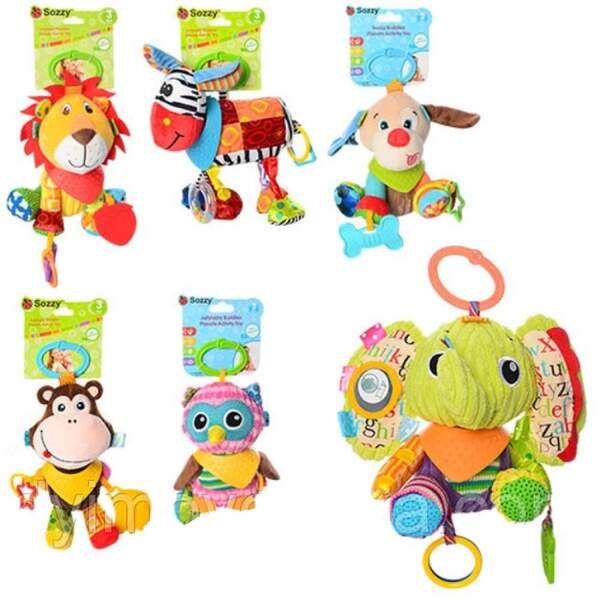 Підвіска на коляску D25447 (40шт) тварина, від 23см, прорізувач, шурхіт, плюш, 6видів,кульк,18-15-9 (шт.)