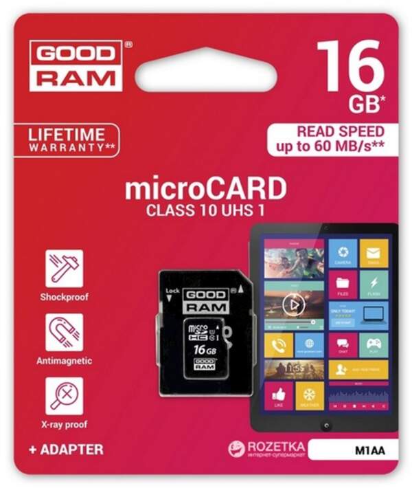 Good Ram micro SD 16Gb class 10 + adapter /25 (шт.)