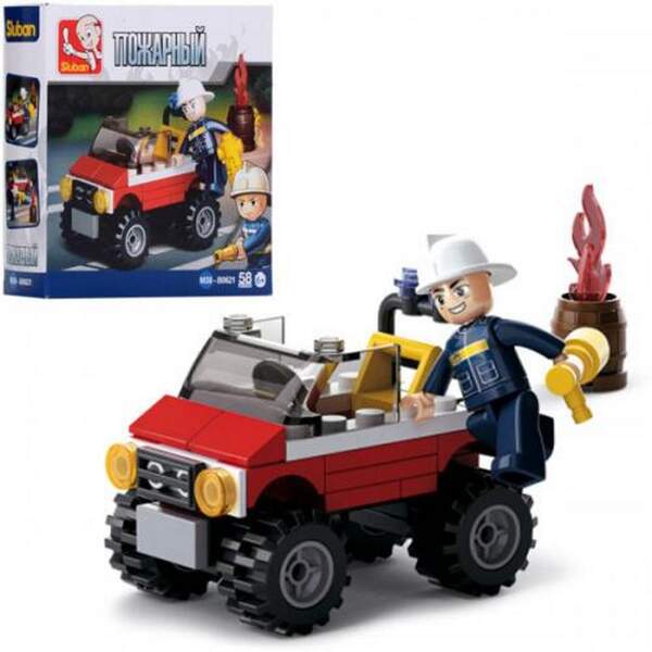 Конструктор SLUBAN M38-B0621 (64шт) пожежний, джип, фігурка, 58дет, в кор-ці, 14-14-4,5см (шт.)