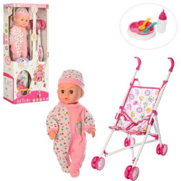 Пупс 81863 (12шт) 35см, з коляскою, пляшечка, посуд, зв'язок, п'є-писає, на бат (таб), в кор-ці, 28- (шт.)
