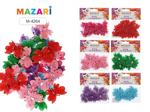 Декоративні елементи МЕТЕЛЬКИ З БЛИСТКАМИ І СТРАЗАМИ, 12 шт, лавсан, пластик, асорті 6 цвт (240/24) (шт.)