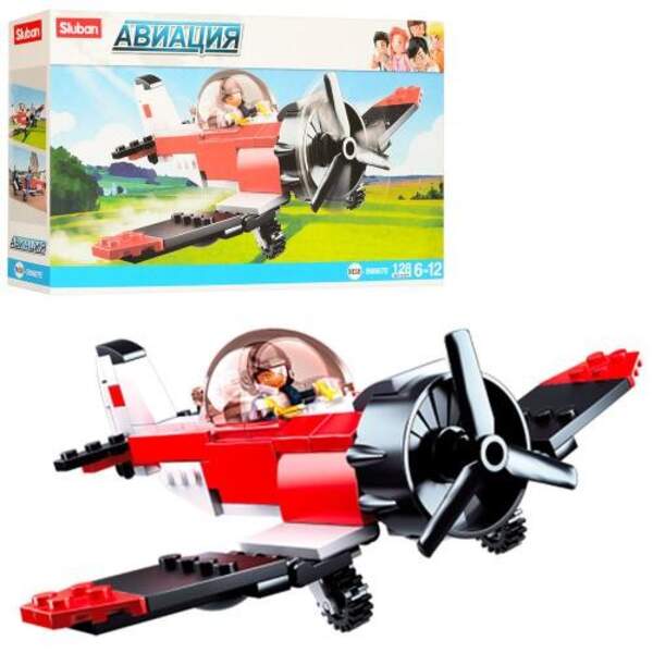 Конструктор SLUBAN M38-B0667E (72шт) самолет, фигурка, 128дет,в кор-ке,23,5-14-4,5см (шт.)