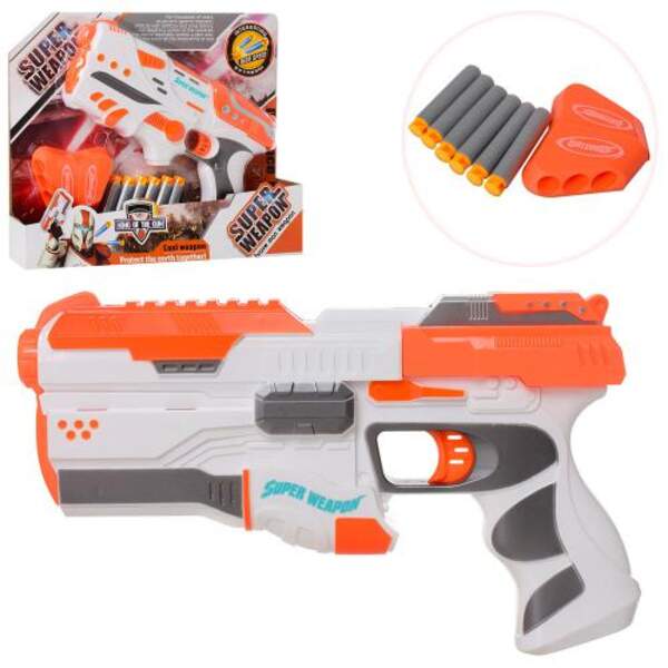 Пистолет 921AB (30шт) 25см, мягкие пули-присоски, 6шт, обойма, 2вида, в кор-ке,32-26-5см (шт.)