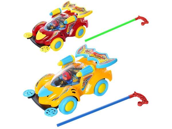 Каталка 346 (60шт) на палиці, машинка, 24см, рухомі деталі, звук-механіч, 2кол, в кульку, 30-30-10см (шт.)