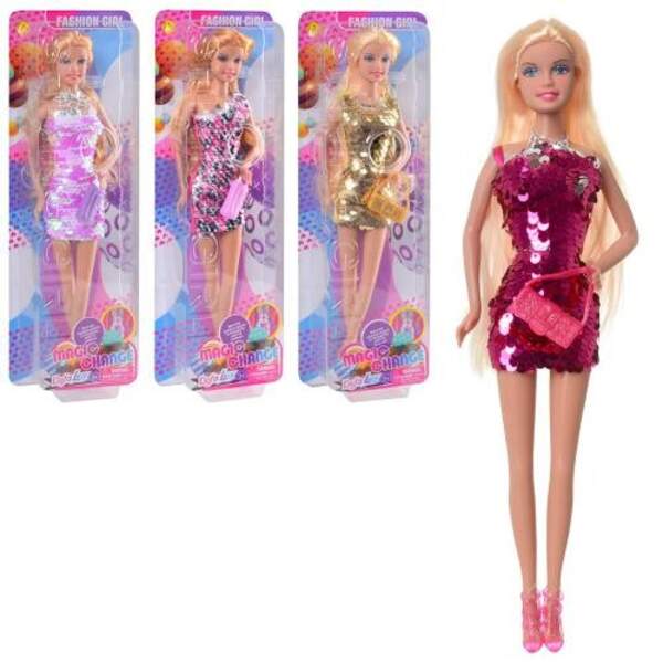 Лялька DEFA 8435-BF (48шт) 29см, сукня-паєтки, сумочка, 4види, слюда, 11,5-32,5-5см (шт.)