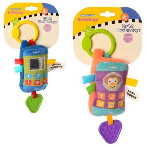 Підвіска на коляску 2551 (72шт) 23см, телефон, пищалка, проріз, плюш, 2 види, на листі, 14-27-5см (шт.)