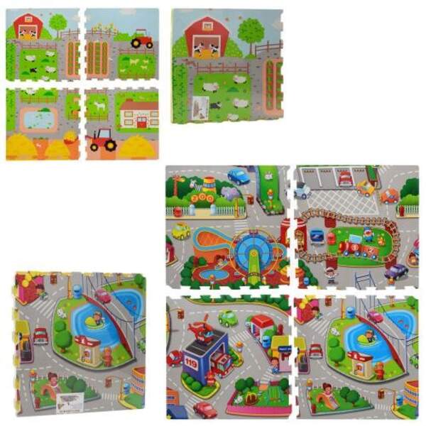 Коврик-мат M 5712-1 (12шт) EVA,напол.покр,тепл.пол, 4дет(9мм,60-60см),2в(город,ферма),кул,61-61-4см (шт.)