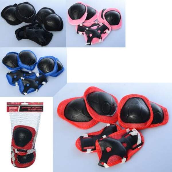 Захист MS 0336-1 (120шт) для колін, ліктів, зап'ясть, 4 кольори, в сітці, 16,5-26-4см (шт.)