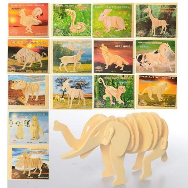 Дерев'яна іграшка Пазли 3D MD 0475 (60шт) мікс видів (тварини), в кульку, 23-18,5см (шт.)