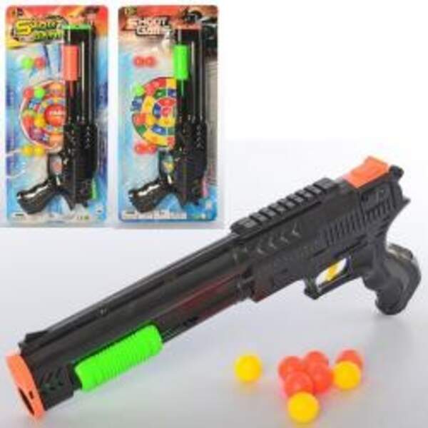 Пістолет 336-2 (108шт) 33см, кули-шарики,8шт, мішень, 2 види, мікс кольорів, на листі, 17,5-39-3см (шт.)