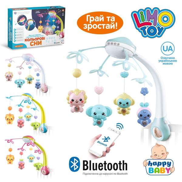 Карусель HB 0007 ABCD (12шт) на ліжечко, р/к, підвіс4шт,муз-укр,св,bluetooth,4кол,бат,кор,61-39-10см (шт.)