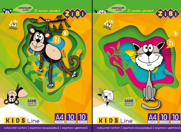 Картон кольоровий, А4, 10 кольорів - 10 аркушів, 230г/м2, KIDS Line ZB.1950 (20/300шт) (шт.)