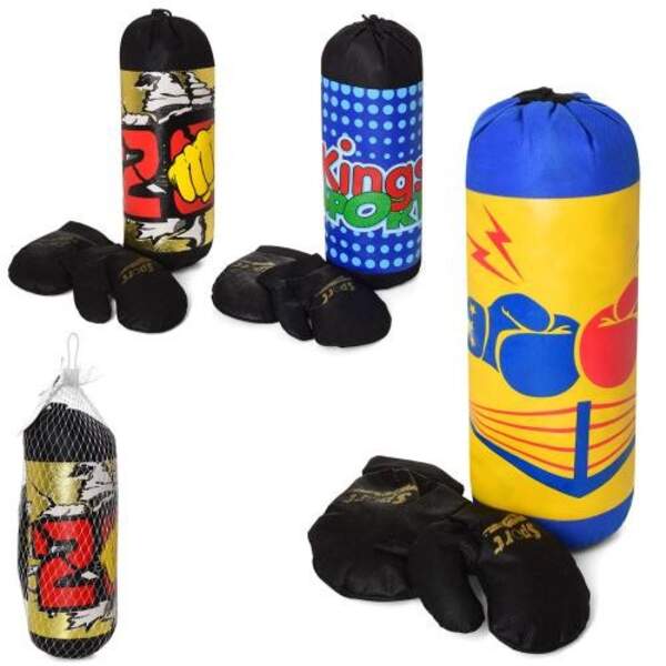 Боксерський набір M 6122 (24шт) груша 35см, рукавички2шт, 3види, в сітці, 45-13-13см (шт.)