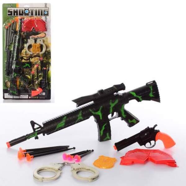 Набор с оружием 110-3M (51шт) автомат, бинокль,рация, пули-присос, наручникик, на листе, 28,5-57-3см (шт.)