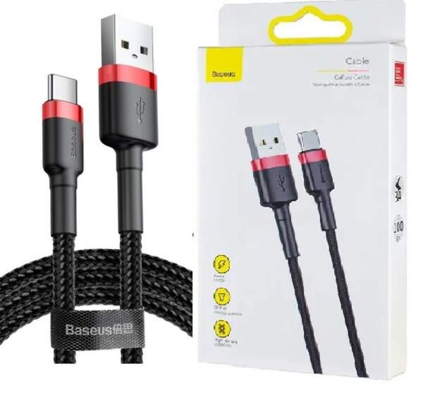 Кабель Baseus Cafule Cable USB for Type-C 3A 1м Red/Black (CATKLF-B91) (шт.)