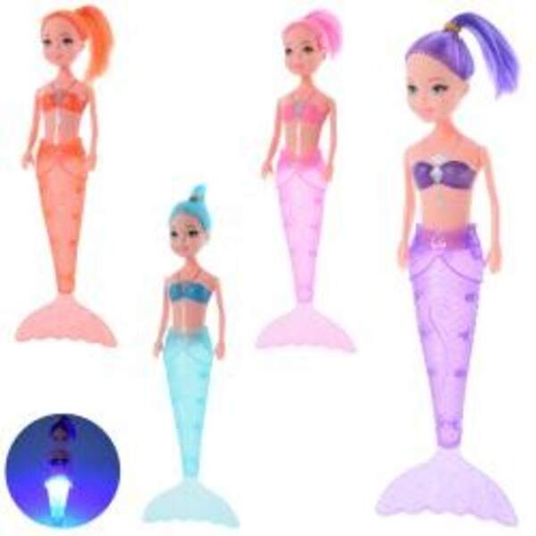 Лялька 6677-1 (400шт) русалка, світло, 4 кольори, бат(табл), в кульку, 4,5-19-2,5см (шт.)