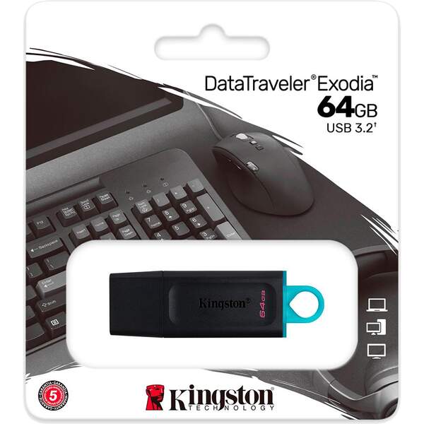 flash Kingston USB 3.2 DT Exodia  64GB  Black/Teal (DTX/64GB) /25/ (шт.)