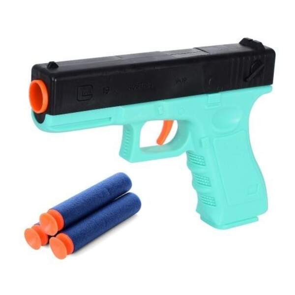 Пистолет 772 (120шт) 15,5см, мягкие пули-присоски 3шт, в кульке, 15,5-10,5-2,5см (шт.)