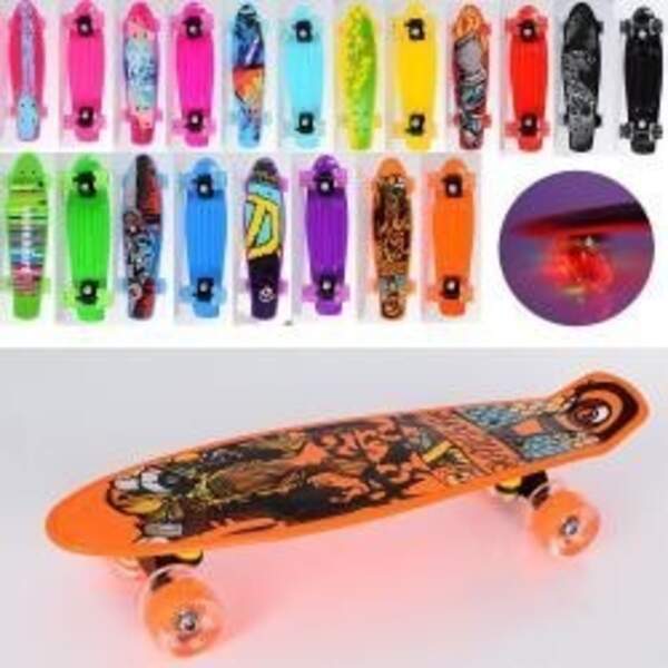 Скейт MS 0749-12 (10шт) пенні, 56-14,5 см, алюм. підвіска,кол ПУ-світло,малюнок, розібр,10вид, в пак (шт.)