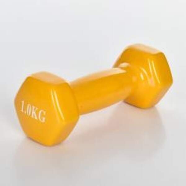 Гантель M 0289-Y (20шт) з вініловим покриттям, 1кг, жовтий, в кульку, 14-4,5-5,5см (шт.)