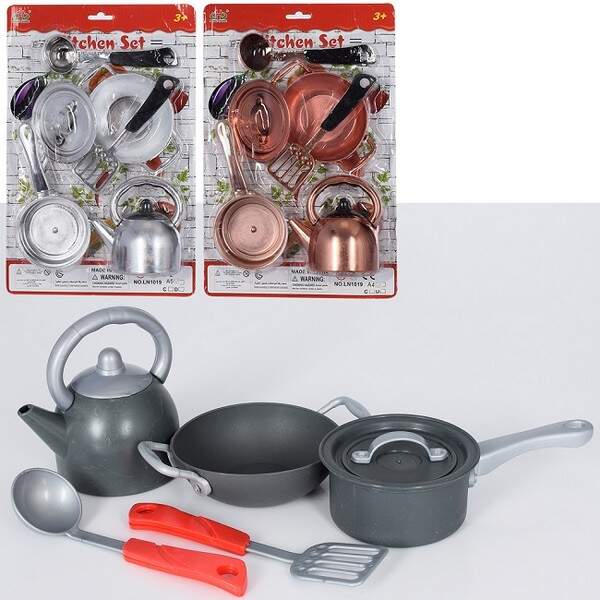 Посуд LN1019A3-5-4 (48шт) чайник, сковорідка, ківш, кухон. набір, 3 кольори, на листі, 23-35-8см (шт.)