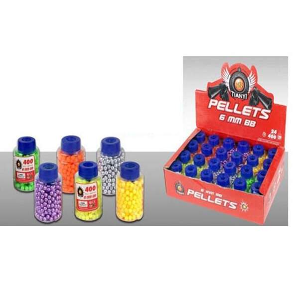 Кульки 8086 (576шт) 400шт, 6мм, в колбі 6,5-4,5-4,5см, 24шт (6 кольорів) в дисплеї, 27,5-7-18,5см (шт.)