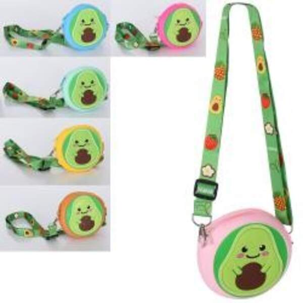 Сумочка BB8219 (60шт) авокадо, довга ручка, застібка-блискавка, силікон, 6кол, в кульку,12-12-3см (шт.)