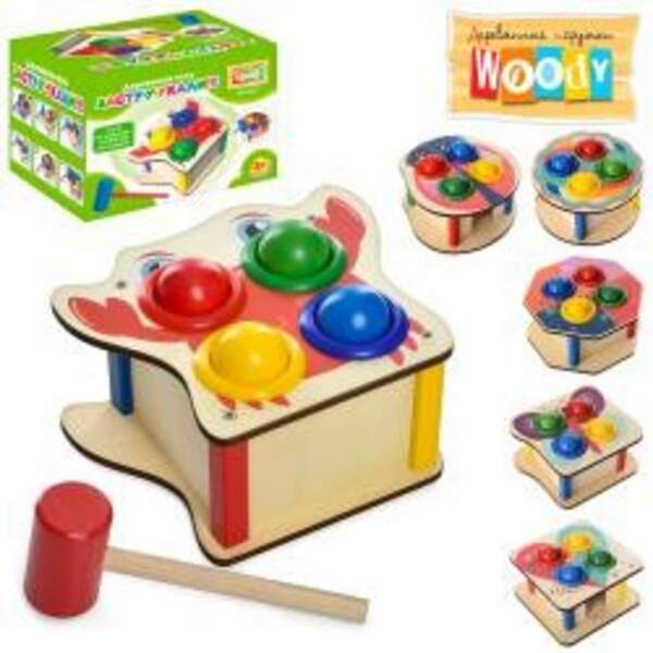 Дерев'яна іграшка Стукачка MD 1682 (30шт) 15-7,5см.,молоточок,кульки 4шт,6 видів, 1ящик-1вид, в кор- (шт.)