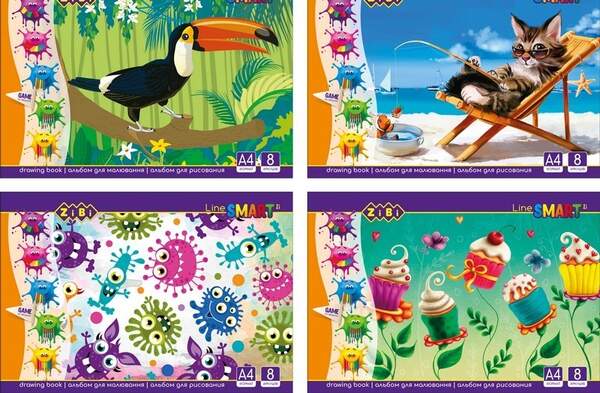 Альбом для малювання, А4, 8 аркушів, 100 г/м2, на скобі, SMART Line ZB.1413 (20/240шт) (шт.)