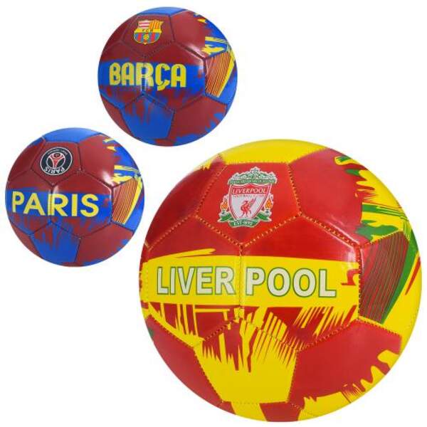 М'яч футбольний EV-3360 (30шт) розмір 5, ПВХ 1,8мм, 280-300г, 3 кольори, 3 види (клуби), у кульку (шт.)