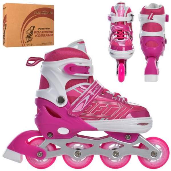 Ролики A 4147-L-P (39-42) (1шт) розс., шнур + бакля, ал. рама, колПУ, 70мм, рожевий, кор, 40-29,5-11 (шт.)