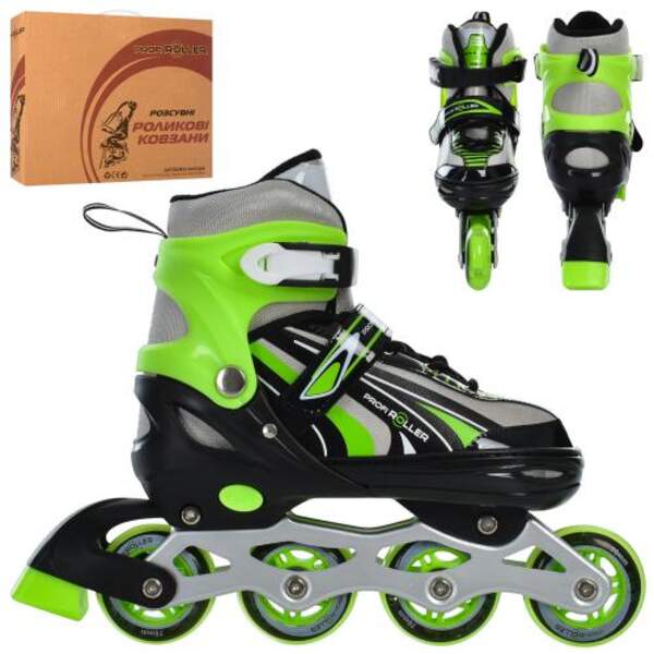 Ролики A 4146-L-GR (39-42)(1шт) розд.,шнур+бакля, ал. рама, колПУ, 70мм,зелений, кор, 40-29,5-11,5см (шт.)