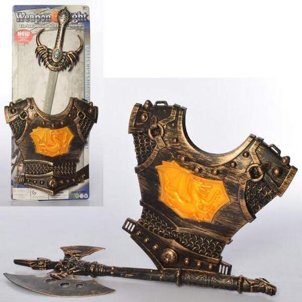 Набір зі зброєю 208-208-5 (48шт) лицаря, обладунки, 2 види (меч, сокира), на листі, 27,5-54,5-3см (шт.)
