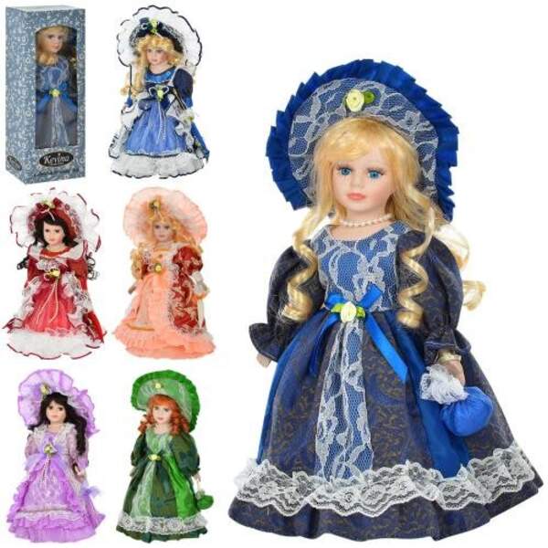 Лялька M 4904 (24шт), порцелянова 31см, парасолька, капелюх, на підставці, 6 видів, у кор-ці, 33,5-8 (шт.)