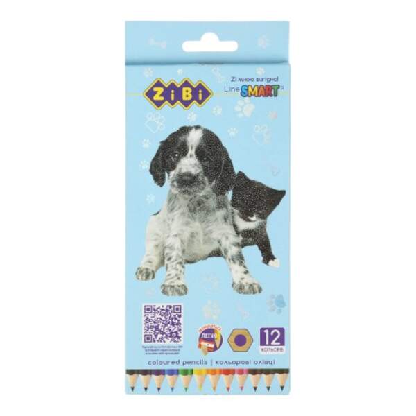 Олівці кольорові, 12кол., СОБАКИ ТА КОТИ, шестигранний, SMART Line ZB.2427 (1/24/240) (шт.)