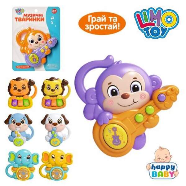 Брязкальце 855-58-59-60-61A (108шт) тварина, 12см, муз,св,4в.по 2кол, бат, на листі, 16,5-22,5-2,5см (шт.)