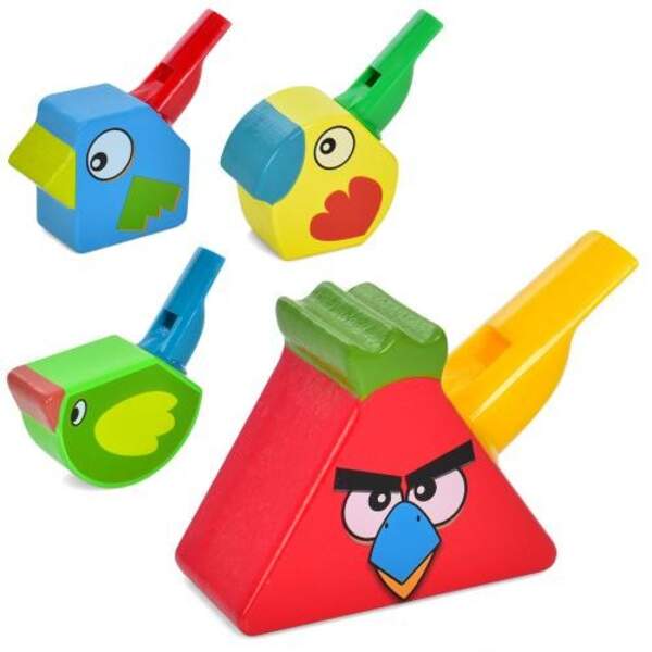 Дерев'яна іграшка Свисток MD 1943 (50шт) фігурки-пташки, підставка, 4 види, в коробці, 12-9-3см (шт.)