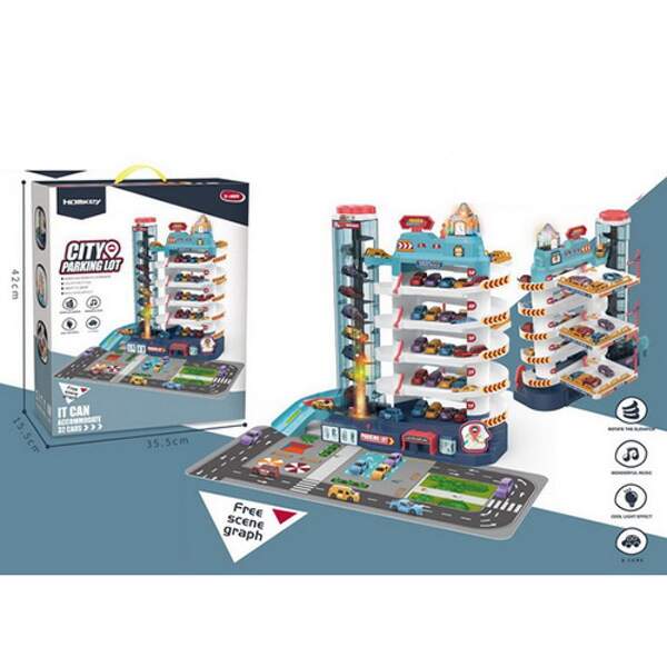 Гараж 3302A (8шт) 5поверхів, ліфт, муз, звук, світло, машинки 8шт, на бат-ці, в коробці, 35,5-42-16с (шт.)