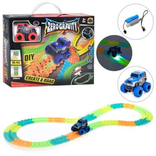 Трек GD-264A (12шт) світло.в темряві,230см, машинка, акум, USB-зар, 2 кольори, в коробці, 31,5-24-7с (шт.)