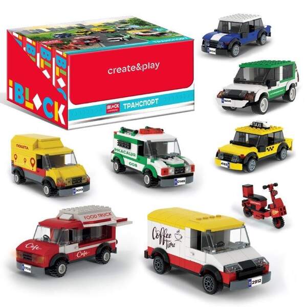 Конструктор PL-921-436 (6уп по 8шт) IBLOCK ТРАНСПОРТ, 8 видів у дісплей боксі, 78-133дет, ціна за ді (шт.)