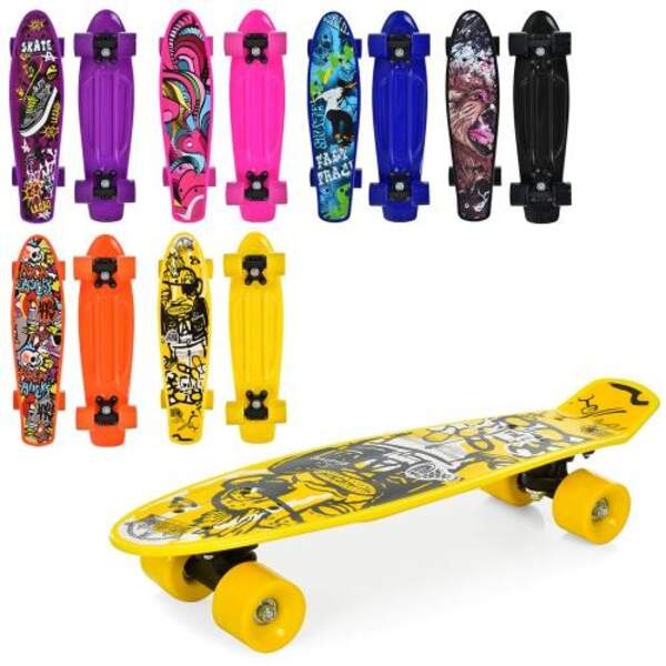 Скейт MS 0749-15 (6шт) пенні, 55-14,5см, колеса ПВХ, малюнок, 6видів, в кульку (шт.)