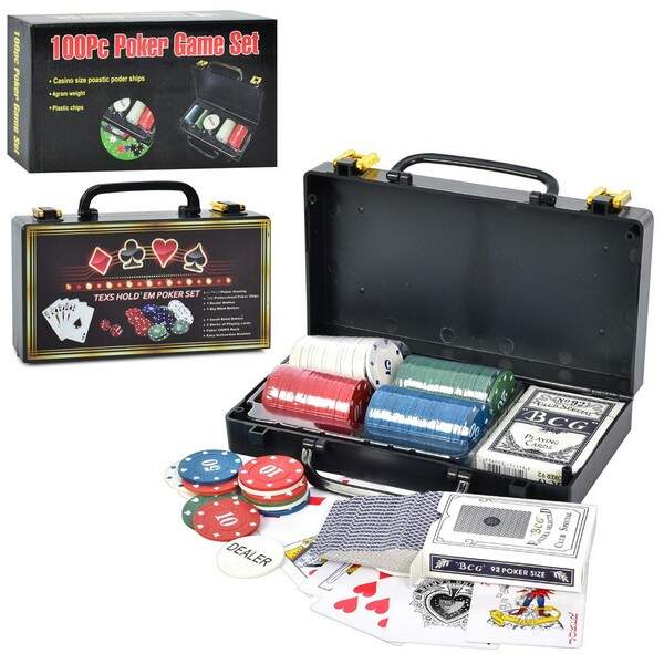 Настільна гра XQ12113 (12 шт) покер,200 фіш(з номін-4 вид,пласт),2к.карт, в валізі, в кор-ці, (шт.)