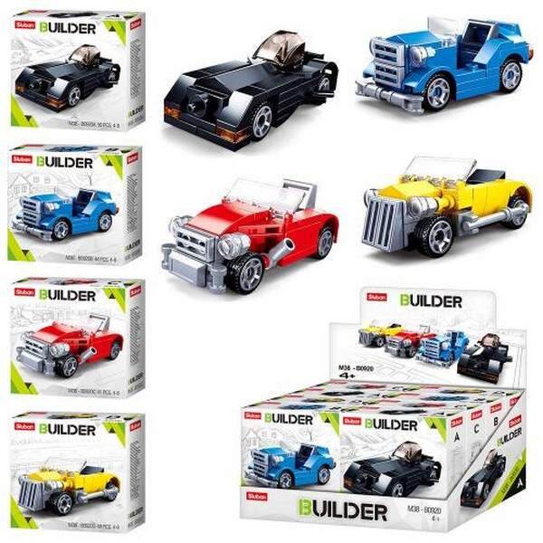 Конструктор SLUBAN M38-B0920 (192шт) машинки, від 41дет, в кор., 8шт(4вида) в дисплеї,28,5-14,5-19см (шт.)