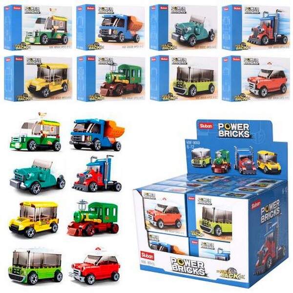 Конструктор SLUBAN M38-B0933 (144шт) транспорт, від 41дет, 16шт(8видів) в дисплеї, 29-20-19см (шт.)