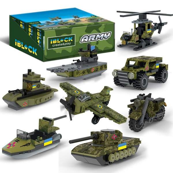 Конструктор IBLOCK арт. PL-921-424 (48шт) 6 дисп. по 8шт  Армія, 30-90дет.,8видів, р-р уп-ки 16*5*13 (шт.)